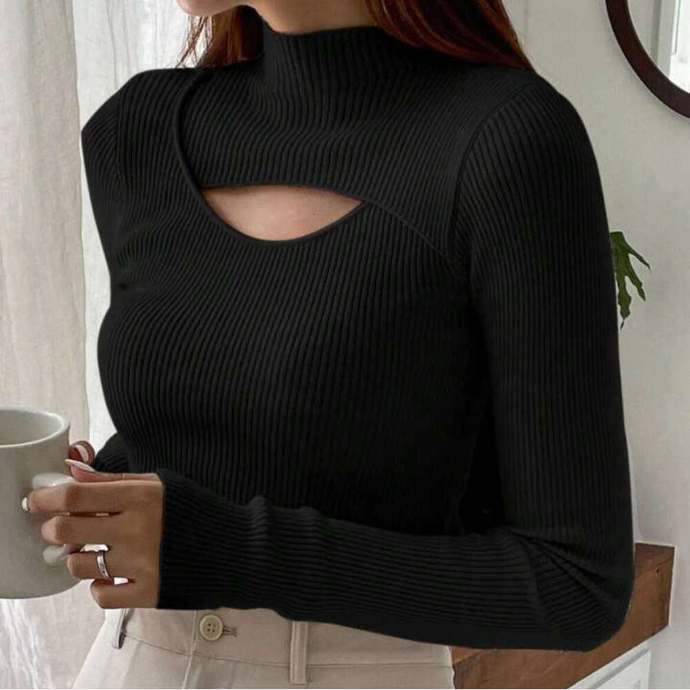Half Turtleneck Sweater for Women, Autumn and Winter, New Cross-Border Foreign Trade, Hollow Knitted Sweater, Stylish Inner Layer, Mid-Neck Base Shirt