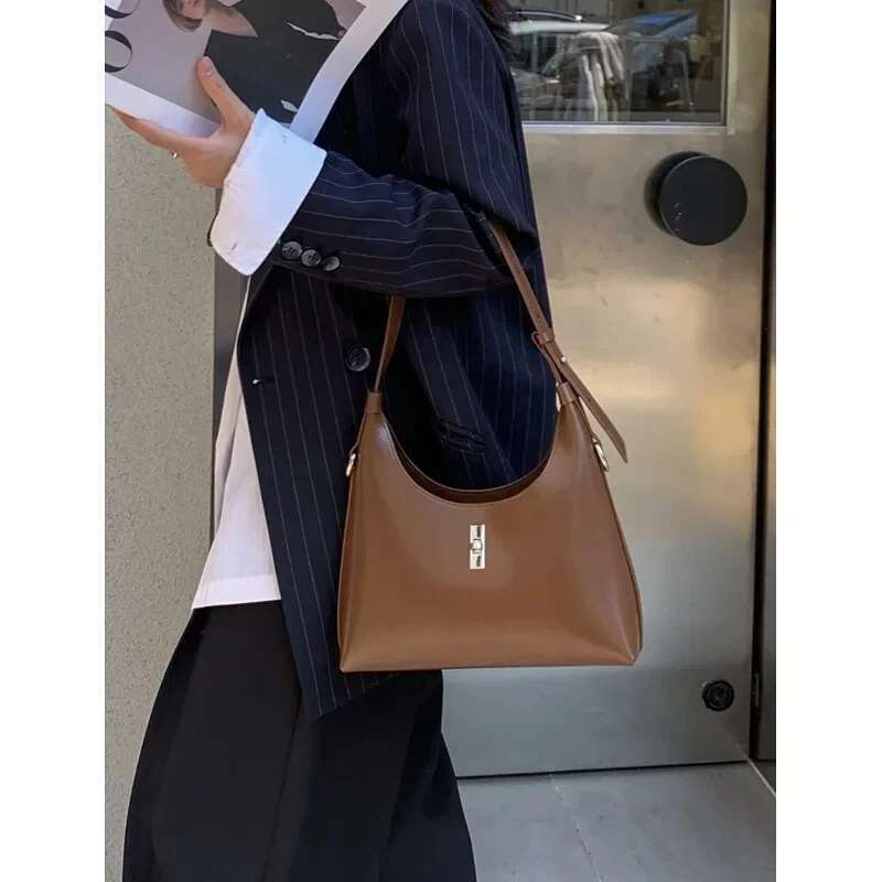 2024 New Women Underarm Genuine Leather Shoulder Crossbody Bags Ladies Retro Tote Bag High Quality Commute Handbags Black