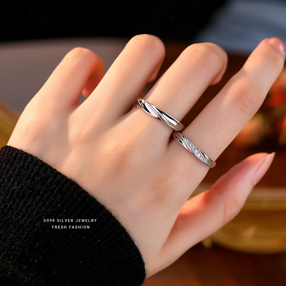 Shared Love River S999 Sterling Silver Ring Simple Luxury Designer Ring Micro Pave Zircon Pure Silver Couple Ring Valentine's Day Fashion Ring Ma