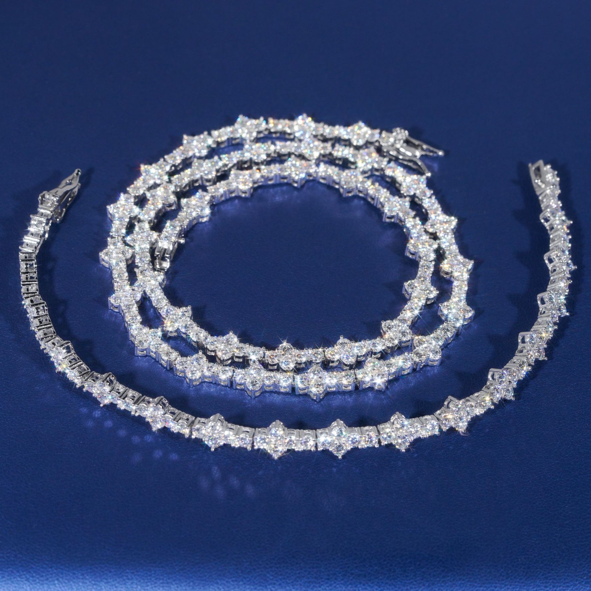 2025 New Silver Inlaid Moissanite Cross Cuban Bracelet Necklace Jewelry