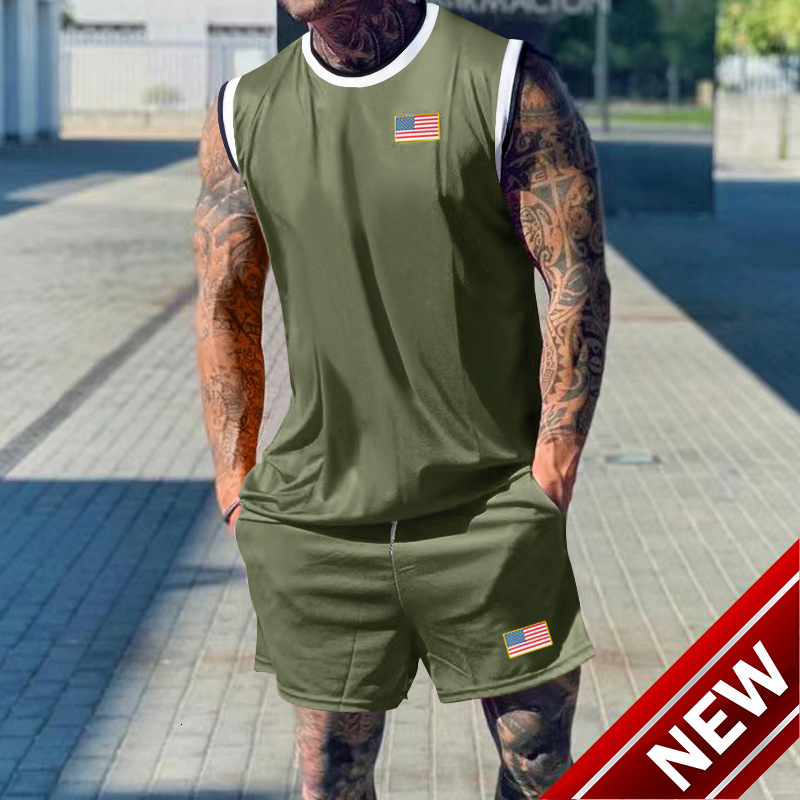 2024 Summer New Casual Sports Basketball Suit Set for Men Trendy Sleeveless Top for Men
