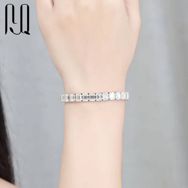 PYQ 35mm 57mm Emerald Cut 925 Sterling Silver Moissanite Bracelet PT950 Plated Women Jewelry Gemstone Moissanite Tennis Chain