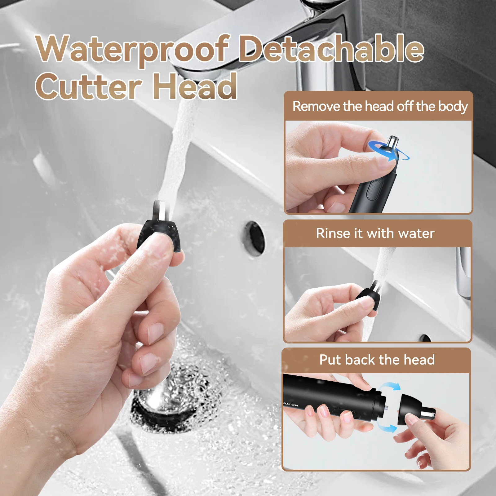 MAXGROOM Nose Hair Trimmer for Men Rechargeable 360 Rotating Dual-Blade Electric Shaver Eyebrows Nose Hair Trimmer Painless Safe 250410