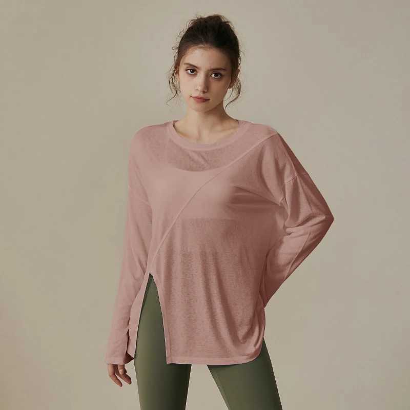 Yoga clothing womens running sports loose T-shirt Pilates training long sleeved breathable hollow split topXJ250410