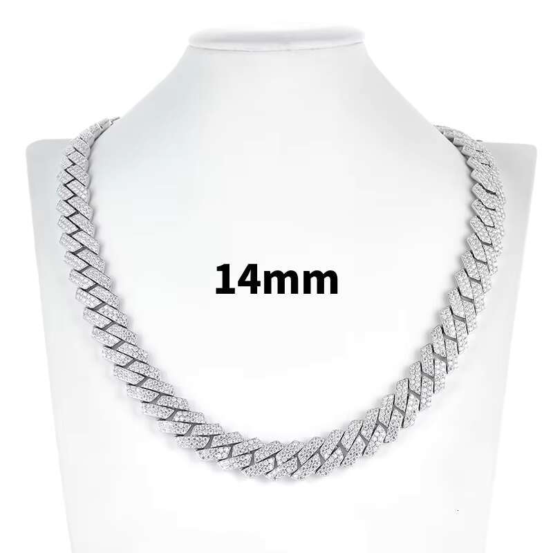 White Gold 8-12mm 2 Rows Vvs Moissanite Diamonds Pass Tester Sterling Silver Miami Cuban Chain Moissanite