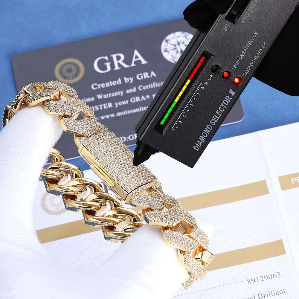 15mm S925 Silver Bracelet Hip Hop Moissanite Diamond Shaped Cuban Chain Fine Chain Link