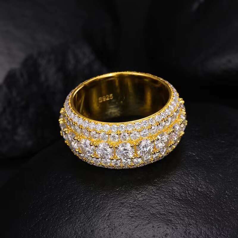 Luxury Hip Hop 5 Rows Moissanite Ring 925 Sterling Silver Shiny Fashion Jewelry Rings for Men