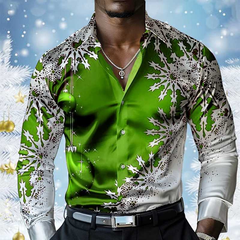 Colorful Snowflake Pattern Hawaiian Shirts For Men Merry Christmas 3D Printed Blouse Casual Loose ha Shirts Long Sves Tops Q251110