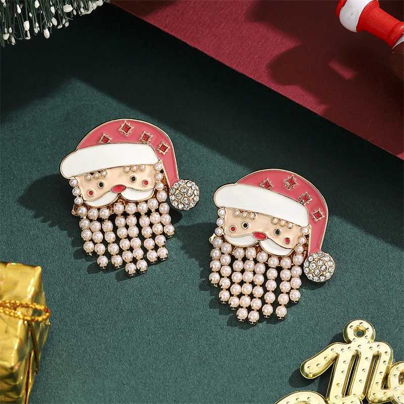 Luxury Imitation Pearls Santa Stud Earring for Women Cute Cartoon Rhinestone Elk Christmas Tree Earring New Year Holiday Jewelry J251110