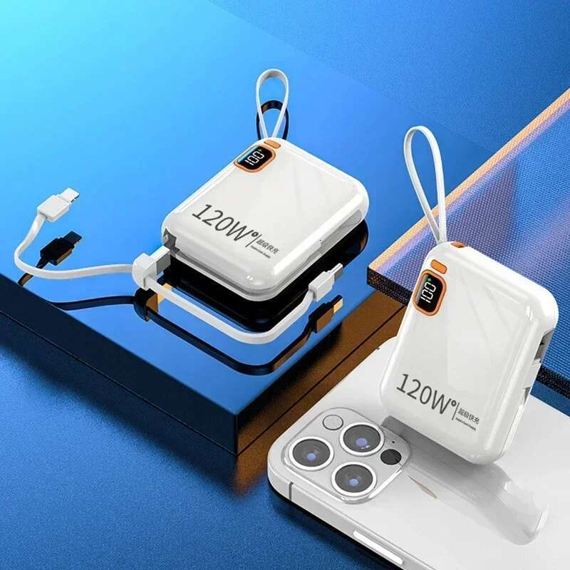 50000mAh Power Bank 120w Detachable Usb To Type C Cable Two-way Fast Charger Mini Powerbank For Iphone Xiaomi Samsung