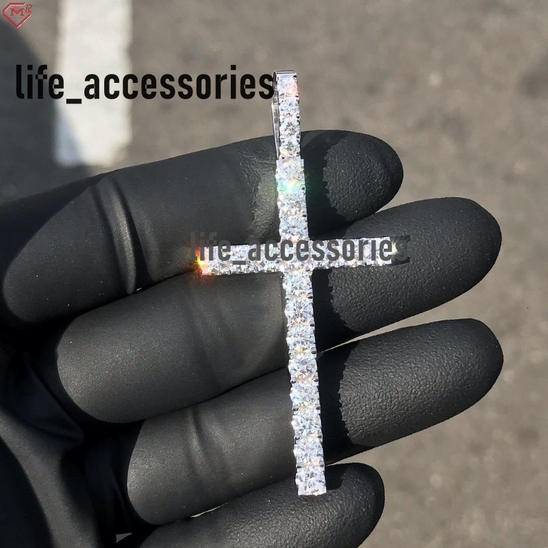 Hot Sale Moissanite Cross Pendant S925 Silver Gold Plate Hiphop Jewelry VVS Diamond Moissanite Pendant