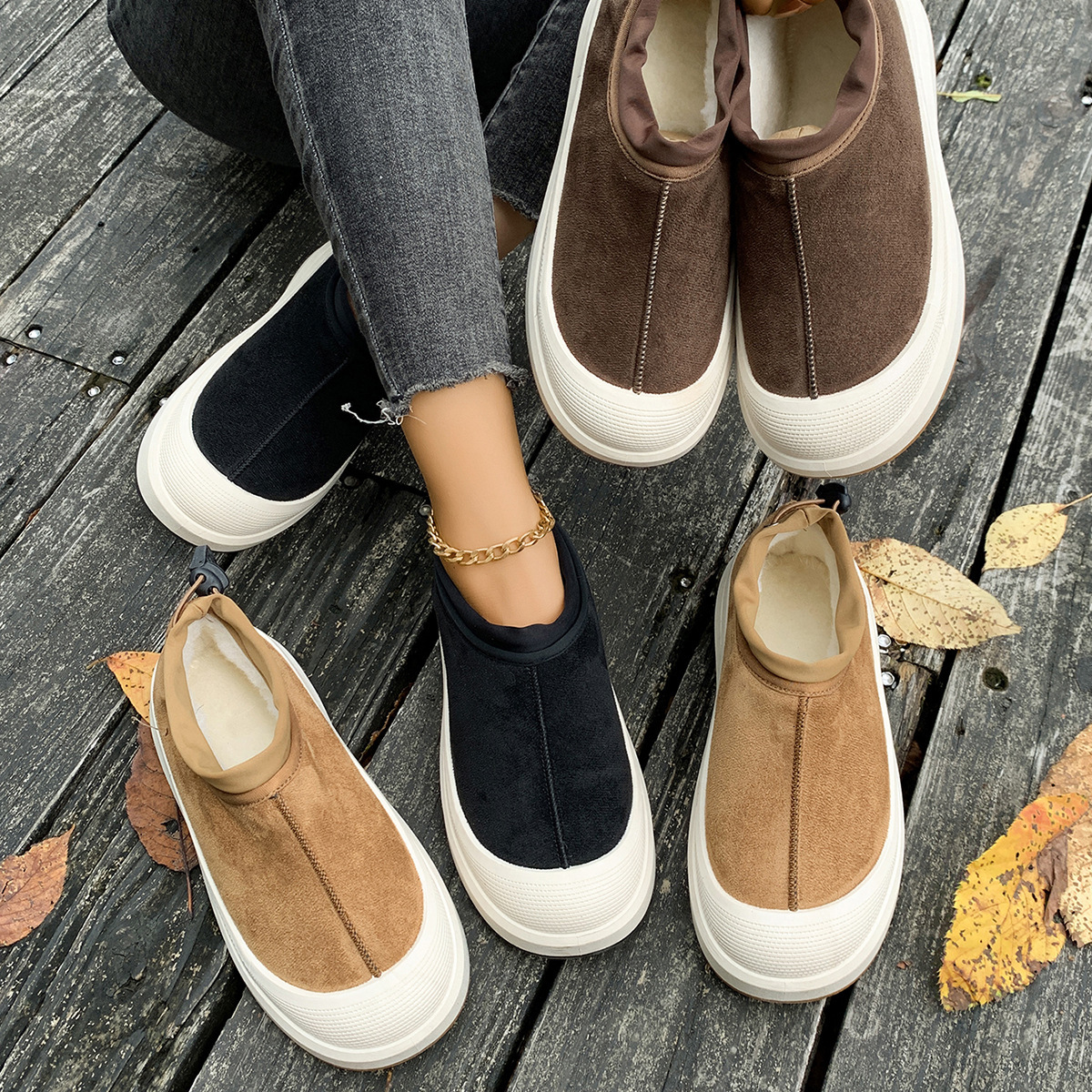 Winter new designer cowhide leather wool thick soled low top snow boots for couples candy colored cotton shoes