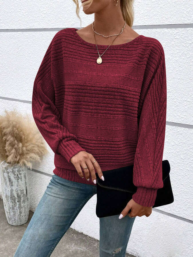 2025 European and American Amazon Autumn Winter New Comfortable Casual Solid Color Long Sleeve Round Neck Patchwork Pullover Top T-Shirt for Women