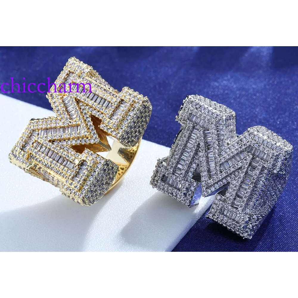 Designer Jewelry Customized Personalized Hiphop Fully Iced Out VVS Baguette Moissanite Dia Men Letter Rings