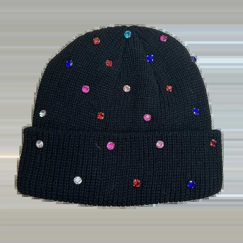 Womens Sparkly Knit Beanie Soft Winter Hat with Colorful Rhinestones for Fall WinterXJ251110