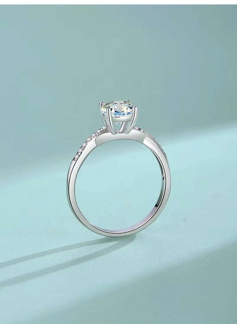 Mosang Stone Ring Womens S925 Sterling Silver Simulated Diamond Wedding Ring Classic Six Claw Closed Ring