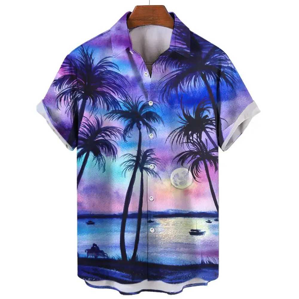 HAWaiian Mens Loose Top Beach Party Mens Casual Wear Palm Landscape Printed Summer Mens Comfortable Wear X250410