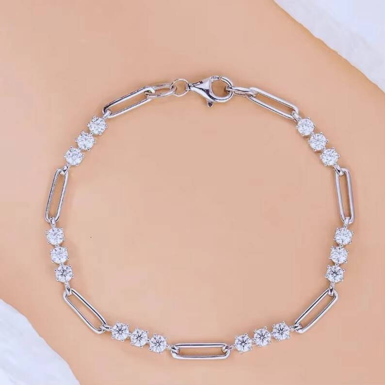 925 Sterling Silver Moissanite Anklet White Round Shape Moissanite Anklet Customized Moissanite Anklet