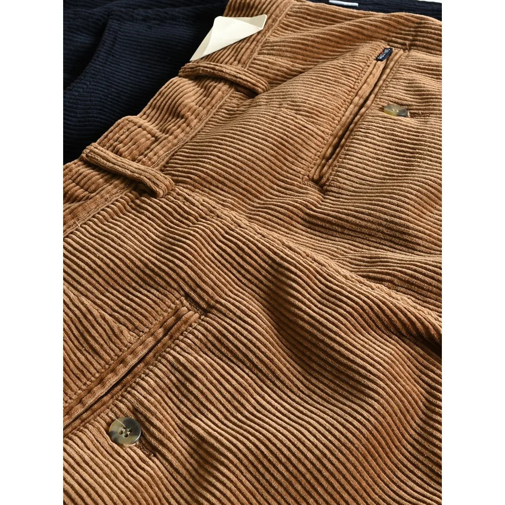 Mens autumn heavyweight retro cotton loose straight corduroy work pants 251106