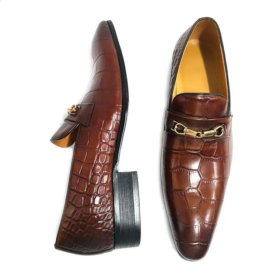 Loafers Dress shoes for man Zapatos De Hombre original elegant brown Crocodile Pattern Leather handmade high quality 251106
