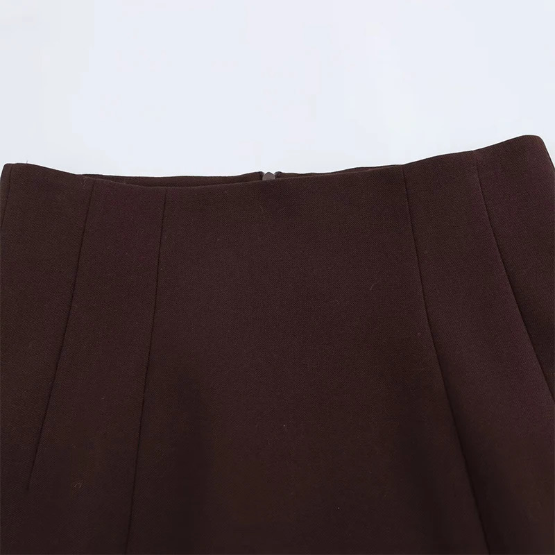 Willshela Womens Fashion Brown Folded Strap Zipper ALine Mini Skirt Retro High Waist Unique 250407