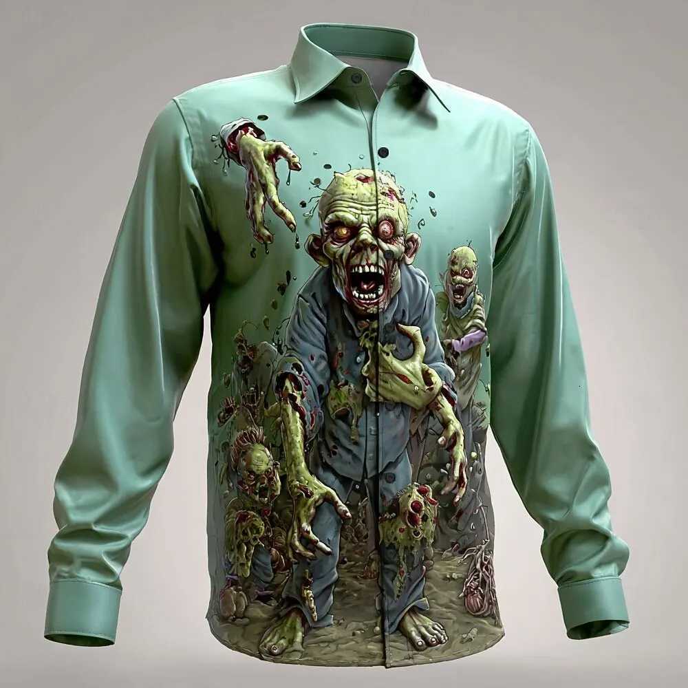 2025 Halloween Mens Horror Halloween Costumes Zombies Shirt Button Up Shirt Long Sleeve Shirt Gothic Style Tops Fall Winter K251110