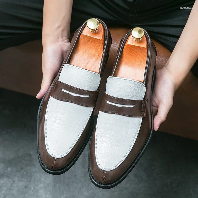 Dress Shoes Fashion Pointed Black Brown Slip On Men Man Luxury Designer Penny Loafers Formal Wedding Prom For