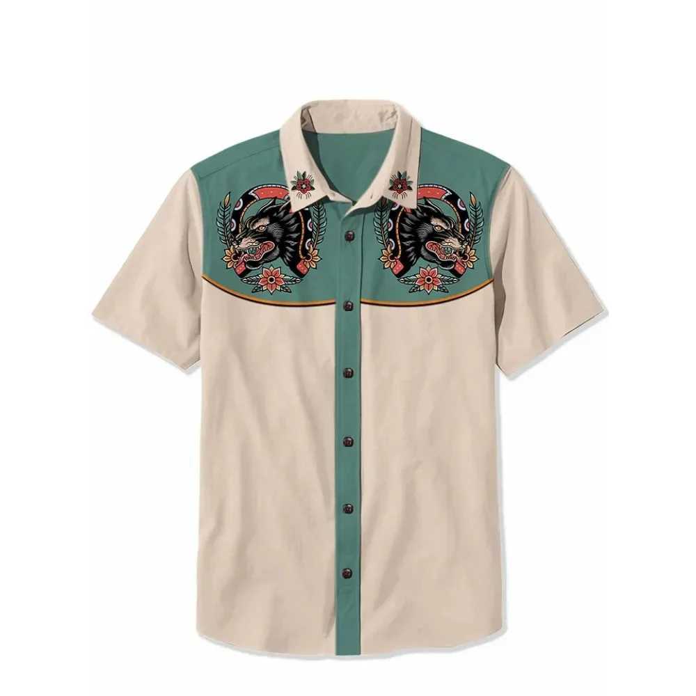 Retro Tattoo 100% Cotton Shirt Mens Hawaiian Shirt Summer Short Sleeve Button Down Casual Shirt Classic Holiday Beach Top X250410