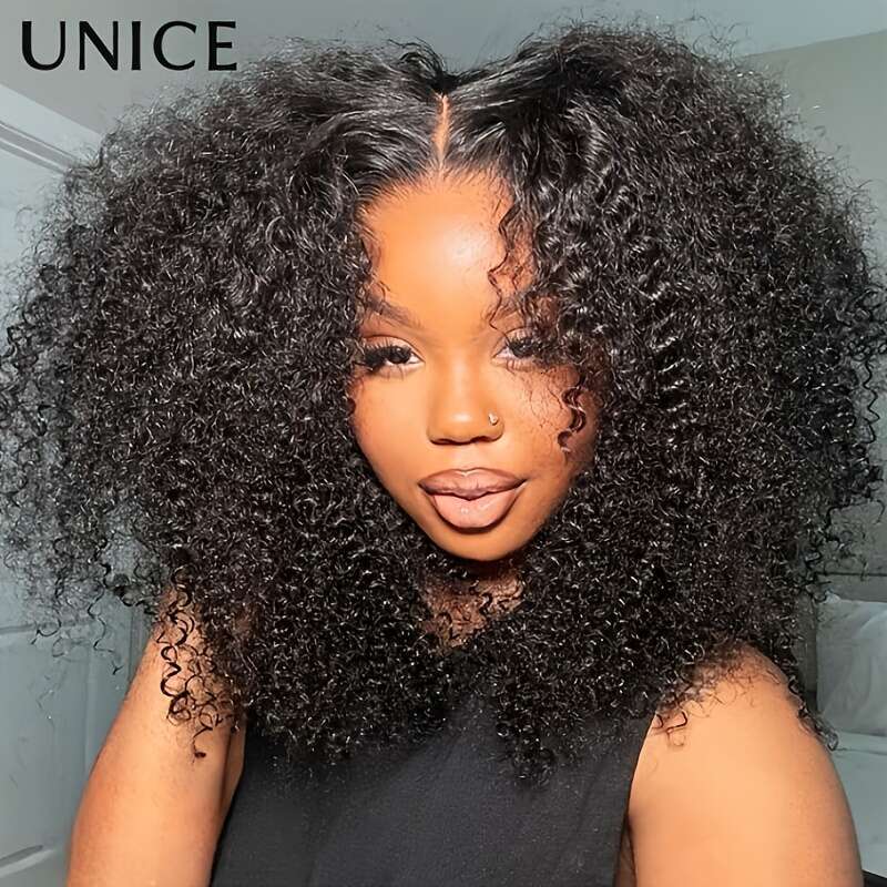 Unice Glueless Human Lace Front - Curly Hair Density, 130% Volume, Full Voluminous Part Wig Men &, Easy Wear No Glue/Adhesive, Look Daily Use Special 