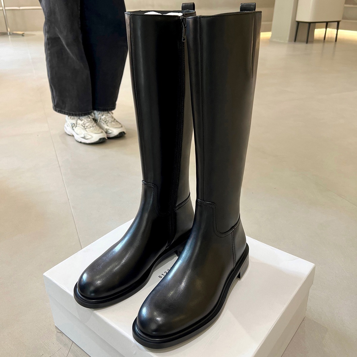 New round toe thick heel side zipper wool lining high tube women's autumn and winter cycling boots designer shoes snow boots fashion boots