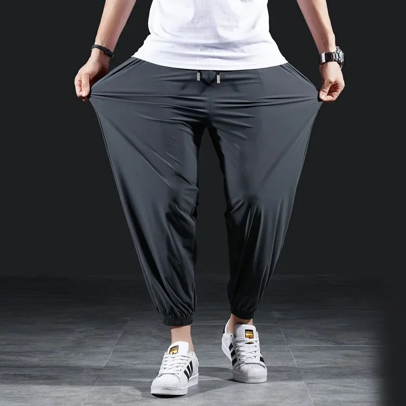 Mens Summer Thin Cropped Pants Ice Silk Elastic Quick Dry Casual Draped Tailored Sweatpants Pants For Men 250408