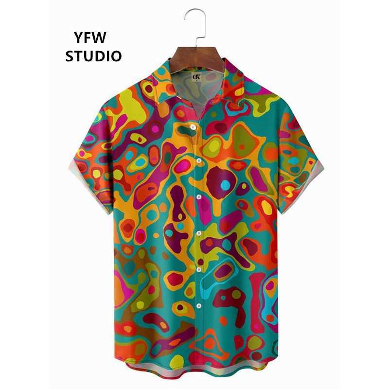 Color mixed dye tie dye 3D pattern printing mens shirt mens fashion shirt outdoor Hawaiian shirt luxury mens shirt X250410