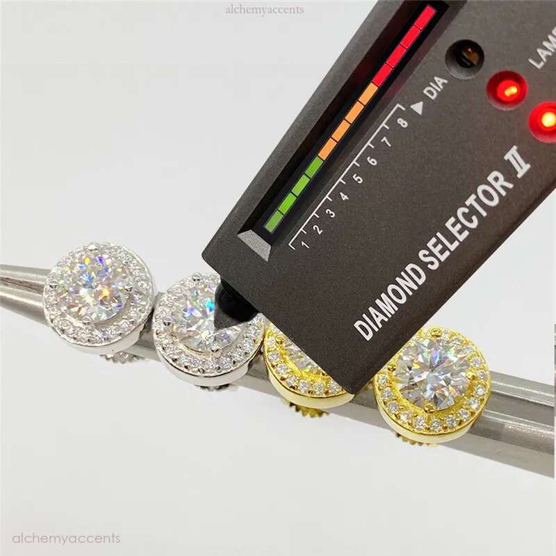 New Fashion Sterg Sier Gold Plated Bg Moissanite Round Studs Earrings for Men Women Jewelry Nice Gift