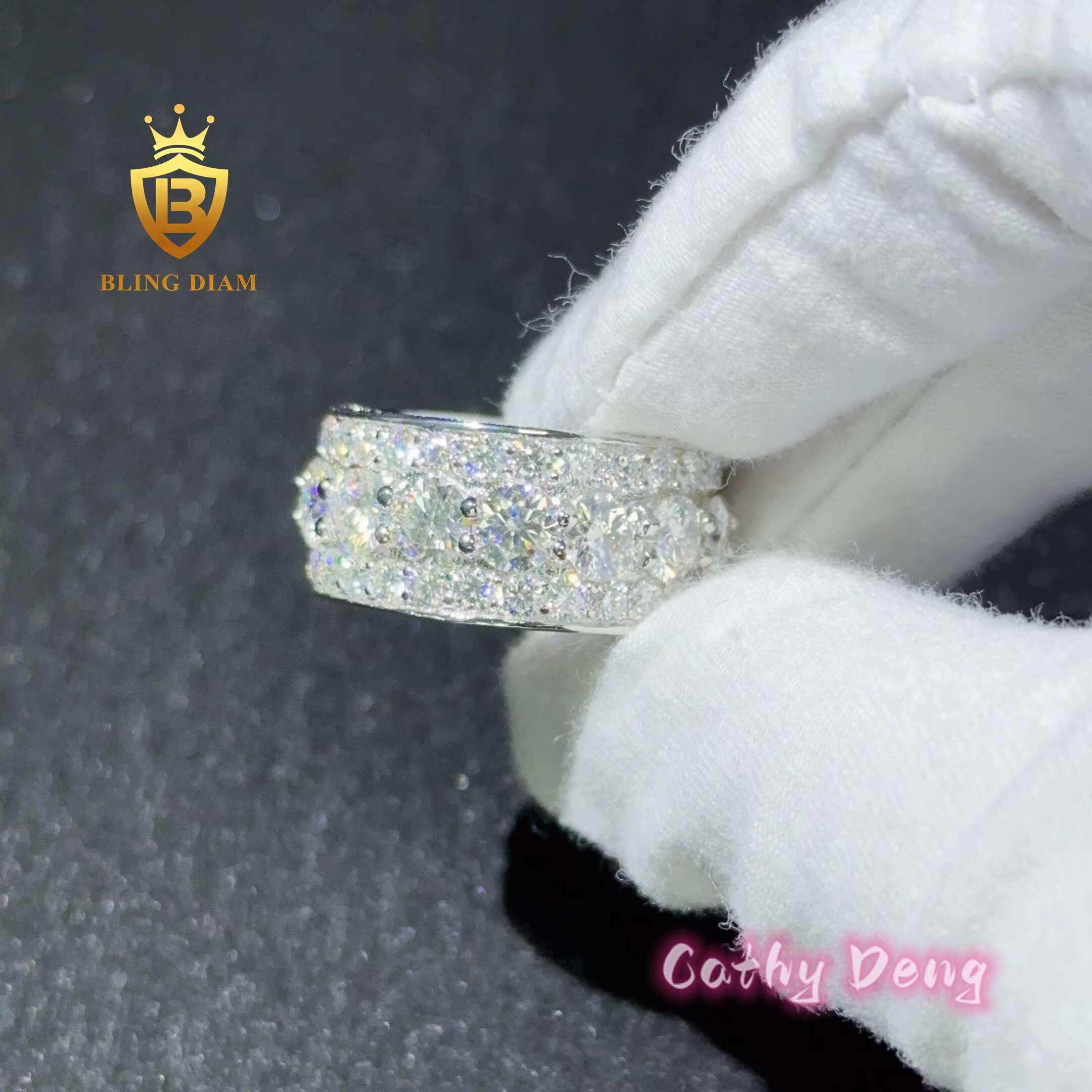 Ready to Ship GRA Certified Hiphop Mens Ring Ice Out Moissanite Ring 925 Sterling Sliver Rapper Cuban Link Ring