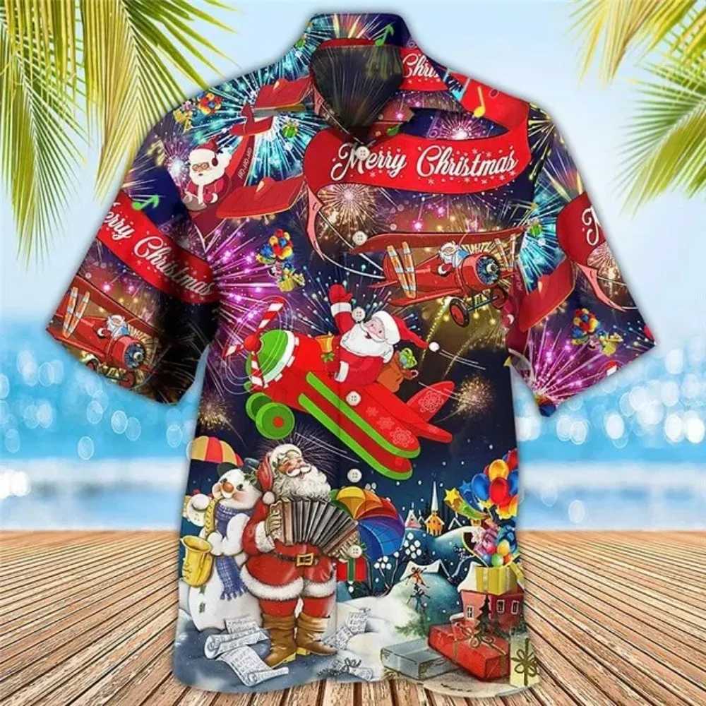 Mens Hawaiian Shirt Fun Santa Claus 3D Printed Christmas Hawaiian Shirt Mens Fashion Short Sleeve Beach Shirt Party X250410