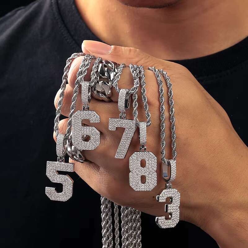 Hip Hop Fine Jewelry 925 Sterling Silver VVS Moissanite Diamond Iced Out Arabic Numbers Pendant Charm Necklace for Men Women