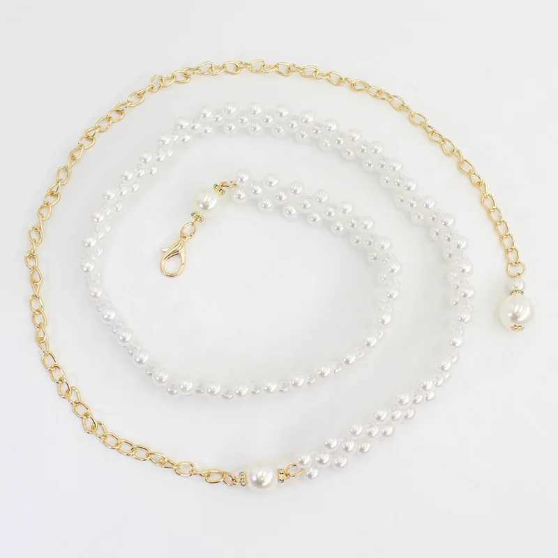 Fashionable adjustable acrylic pearl strap warm ladies metal thin chain strap ultra-thin body chain dress strap elastic waistband X250410