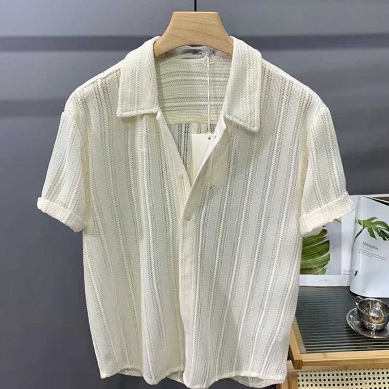 Korean fashion short sleeved shirt mens summer thin fashion handsome French light luxury dress Hawaiian shirt mens fashion X250410