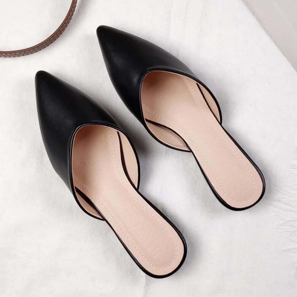 Designer Women Mules Pointed Toe Summer Ladies Fashion Slippers New Comfort Solid Slides Female Outside Beach Shoes Big Size