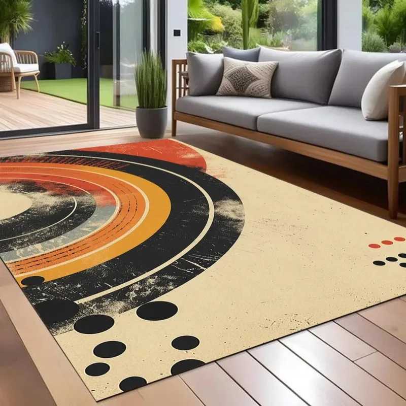 70s Retro Burnt Orange Carpet Earthy Brown and Cream Geometric Mid Century Modern Indoor Outdoor Patio and Porch Decor Area Rug Y251110