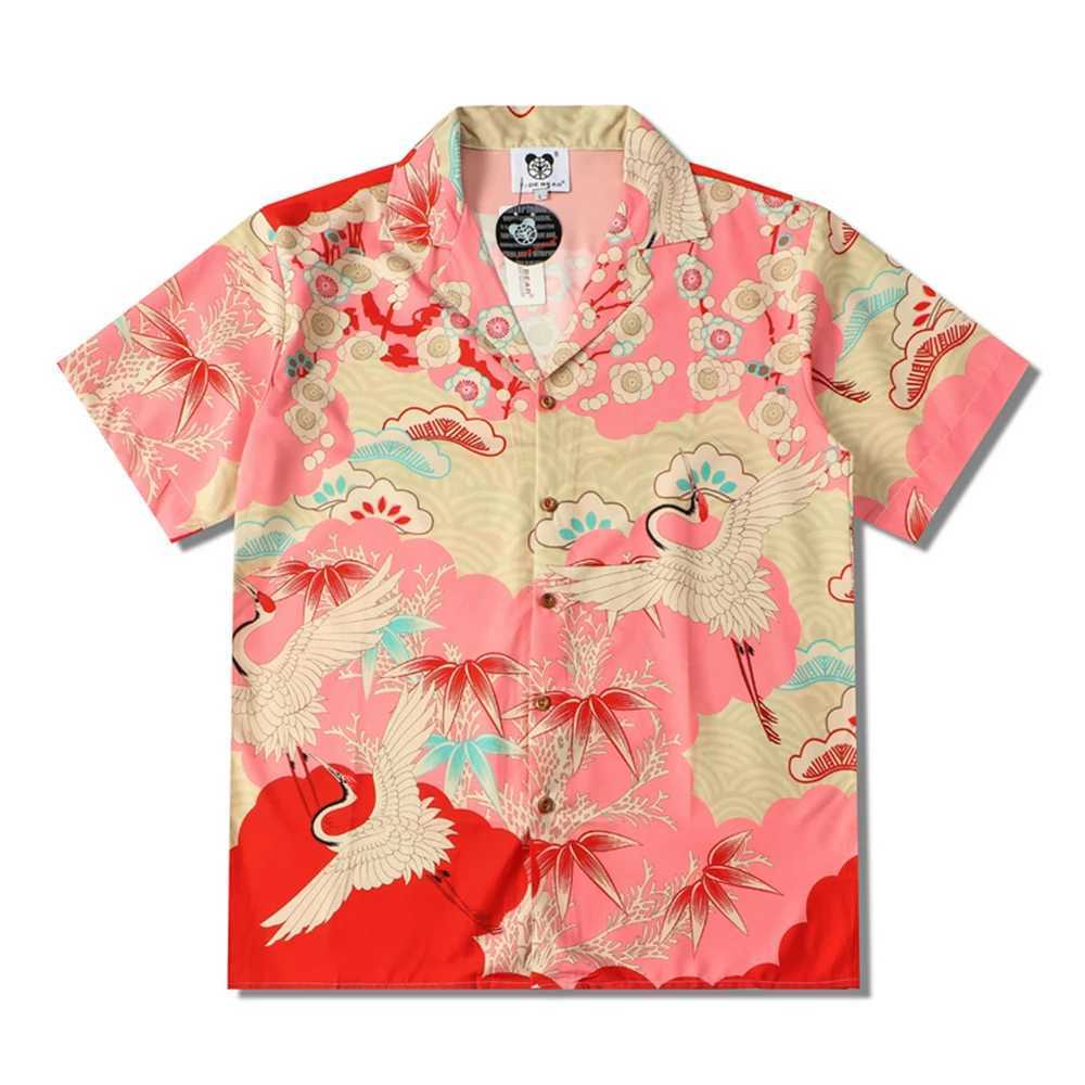 Black Crane Hawaiian Mens Summer Short sleeved Shirt Retro Street Mens Shirt X250410