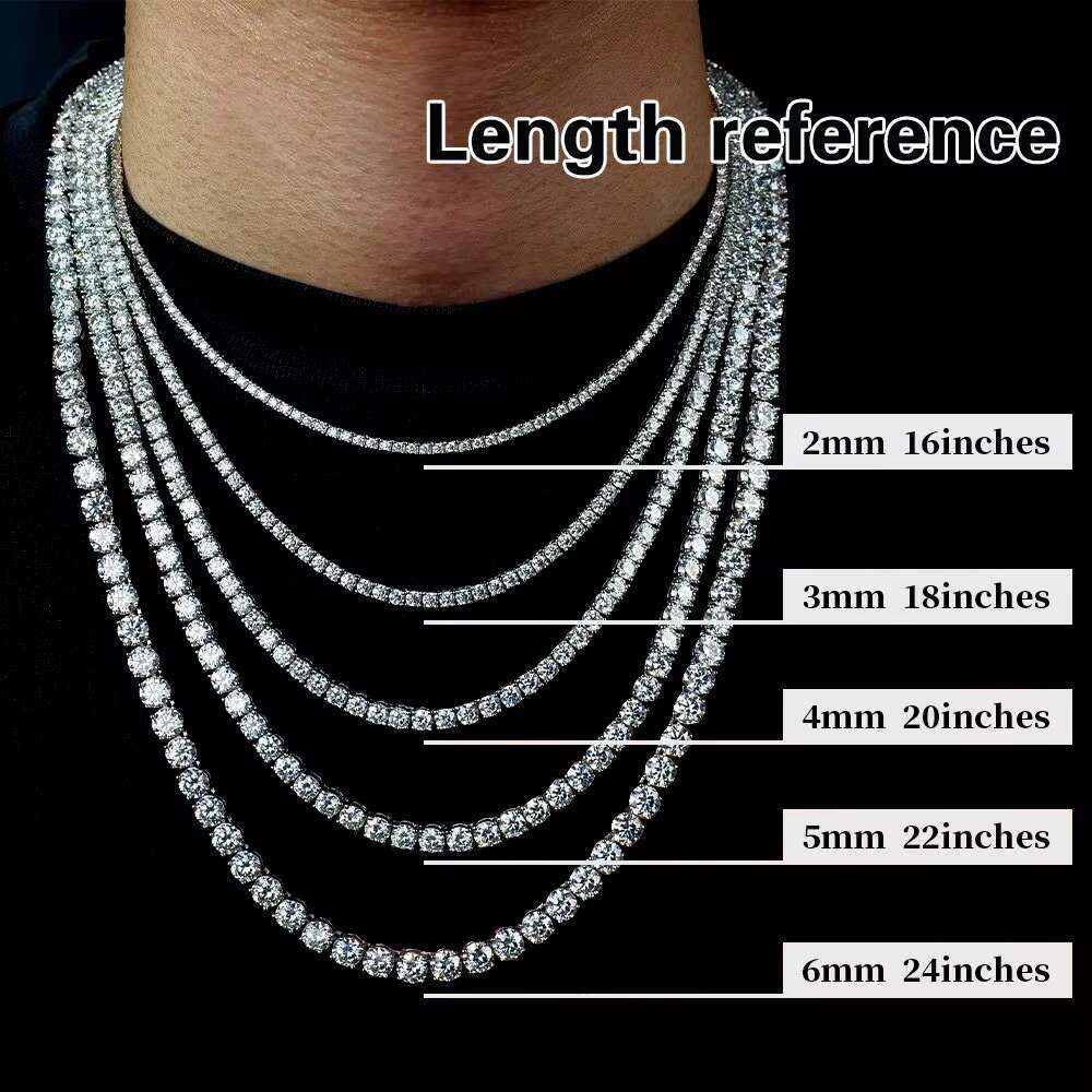 Fine Jewelry Moissanite Tennis Link 925silver Necklace 2mm 3mm 4mm 5mm 6mm GRA Authentication Diamond Hiphop Style Bracelet