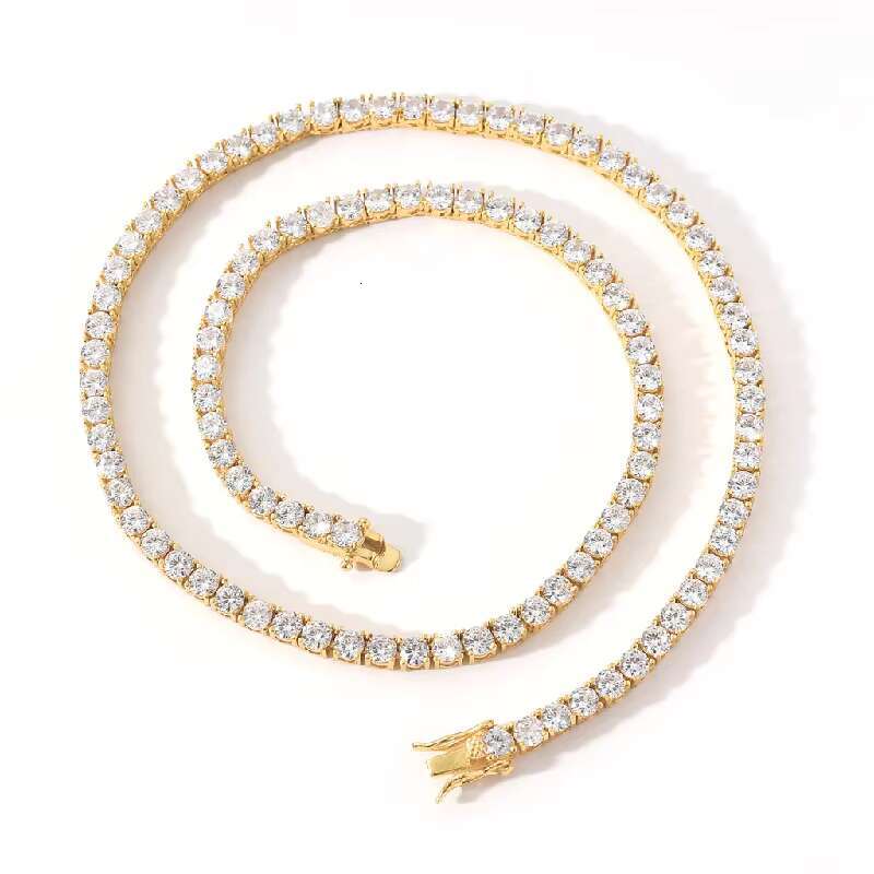3mm Tennis Chain Necklace White 925 Sterling Silver Jewelry 14k Gold 18k Gold Plated Tennis Moissanite Diamond Chains
