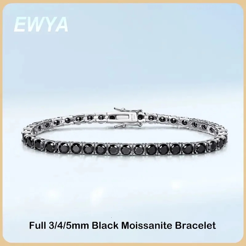 EWYA GRA Certified Real 3/4/5/6.5MM Full Black Tennis Bracelet for Women Men S925 Silver Link Bracelets Fine Jewelry 250408