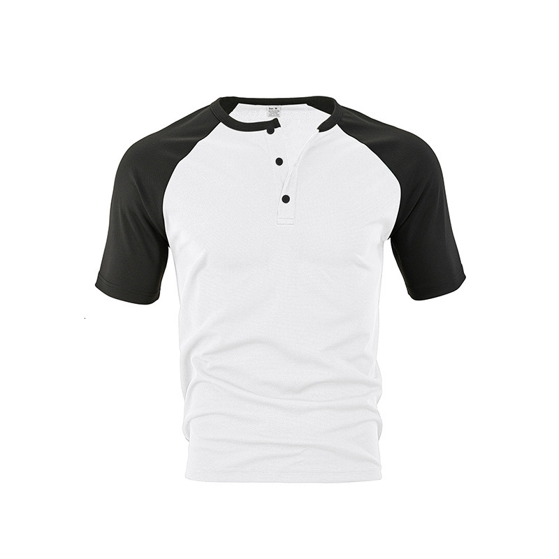 2025 color blocked trendy short sleeved Henry shirt summer new versatile round neck