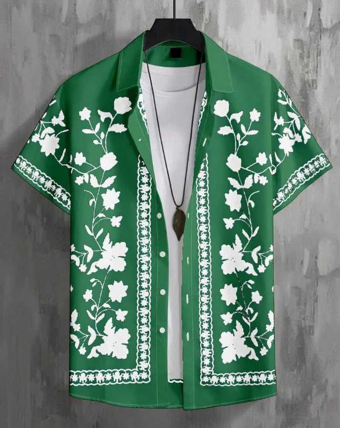 New Summer Mens 3D Printed Floral Shirt Neutral Fashion Casual Fresh Style Oversized Breathable Collar Button Hawaiian Shirt X250410