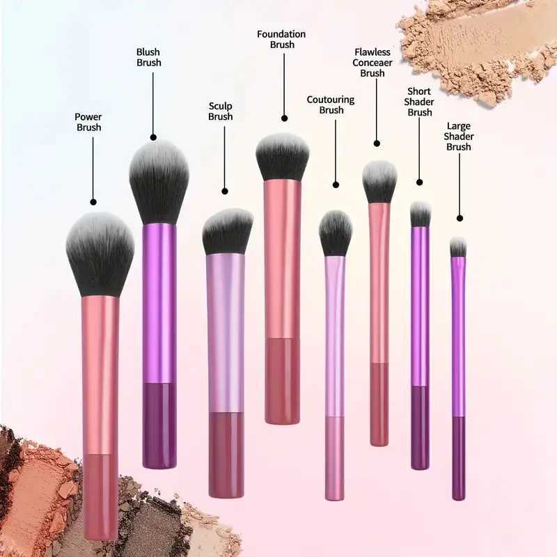 8pcs Pro Easy to Clean Makeup Brush Set - Soft Premium Synthetic Hair Cruelty-Free Foundation Blush Eyeshadow L251110