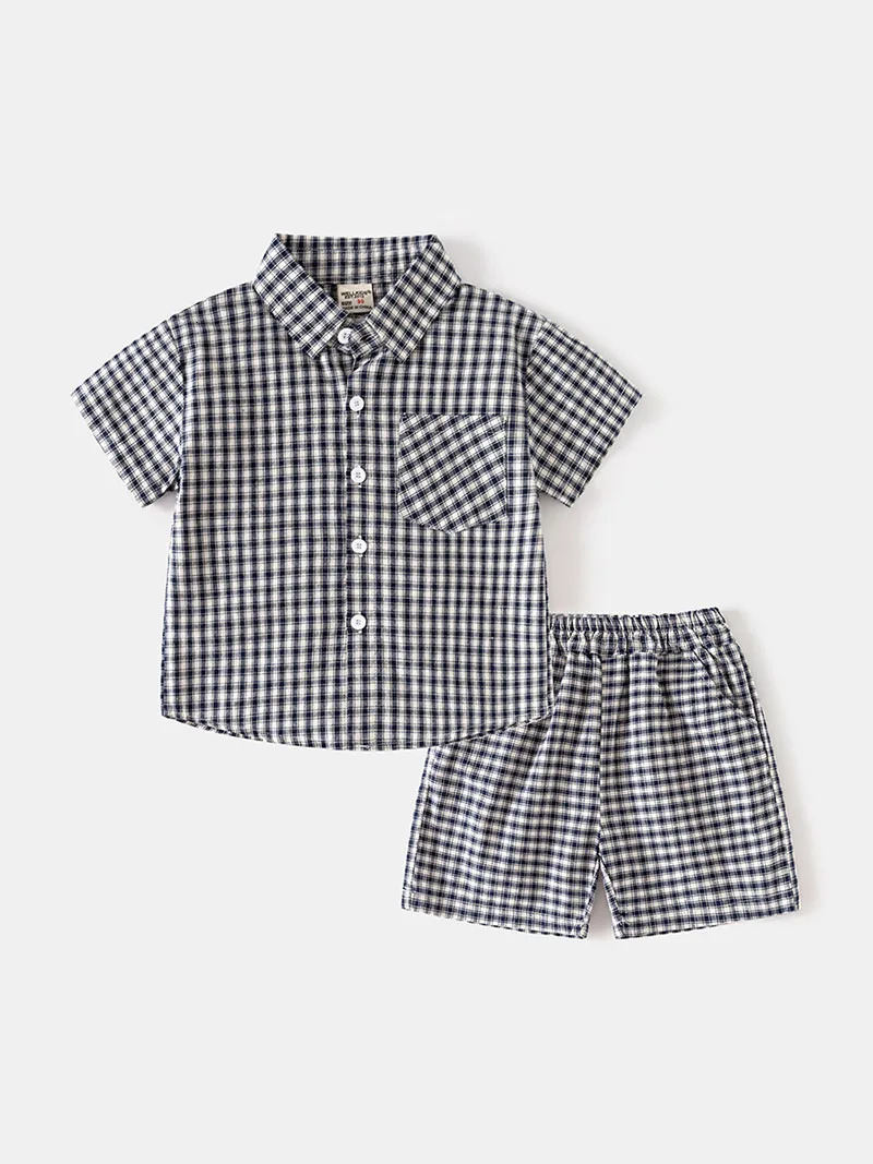 2PCS MILANCEL Summer Childrens Grid Set Collar Boys Thin Short sleeved T-shirtShort sleeved Childrens Polo T-shirt Set 250409