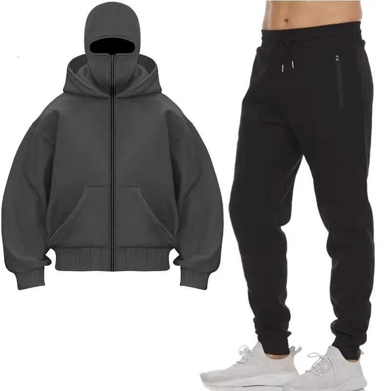 Mens Y2K Autumn/Winter Fashion Warm Hoodie Set Designer Hooded Jacket Pants Two-Piece Jogging Sportswear for Motorcycle Ridin W251110