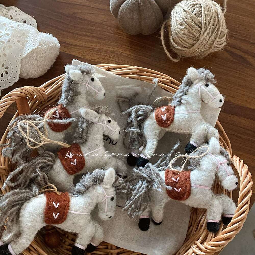 Gray Wool Felt Pony Keychain Bag Charm, Autumn Winter Cute Fashion Versatile Pendant for Women, Unique Accessory In-Stock